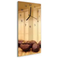 Tulup Wandklok - Bonen Moderne Glazen Wandklok - 30x60 cm - Bruin Wandklok Glas Met Motief - Zwarte Handen - Rechthoekige Wandklok - Wandklok Glas Met Motief - Decoratieve Glazen Klok