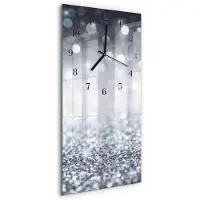Tulup Wandklok - Brokaat Wandklok Glas Decoratie - 30x60 cm - Zilver Gekleurde Glazen Klok - Zwarte Handen - Rechthoekige Wandklok - Decoratieve Glazen Klok - Glazen Wandklok Design