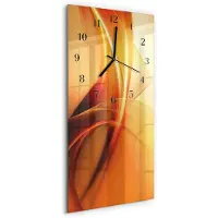 Tulup Wandklok - Patroon Glazen Wandklok Design - 30x60 cm - Oranje Klok Glas Met Opdruk - Zwarte Handen - Rechthoekige Wandklok - Wandklok Glas Decoratie - Gekleurde Glazen Klok
