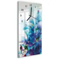 Tulup Wandklok - Abstractie Glazen Klok Met Print - 30x60 cm - Blauw Moderne Glazen Wandklok - Zwarte Handen - Rechthoekige Wandklok - Glazen Wandklok Design - Klok Glas Met Opdruk
