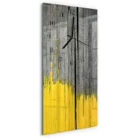 Tulup Wandklok - Houten plank Moderne Wandklok Glas - 30x60 cm - Geel Wandklok Glas Decoratie - Zwarte Handen - Rechthoekige Wandklok - Klok Glas Met Opdruk - Moderne Wandklok Glas