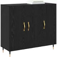 Syfax Dressoir Zwart Eiken 90 x 34 x 80 cm Bewerkt hout