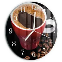 Tulup Wandklok - Kopje koffie Moderne Glazen Wandklok - 30fi cm - Bruin Wandklok Glas Met Motief - Witte Handen - Ronde Wandklok - Glazen Klok Met Print - Wandklok Glas Met Motief