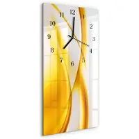 Tulup Wandklok - Abstracte kunst Wandklok Glas Met Motief - 30x60 cm - Oranje Decoratieve Glazen Klok - Zwarte Handen - Rechthoekige Wandklok - Gekleurde Glazen Klok - Glazen Klok Met Print