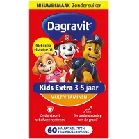 Dagravit Kids Extra 3-5 jaar Multivitaminen - Paw Patrol - Ondersteunt het afweersysteem (1) - Ter ondersteuning van de groei (2) - Frambozensmaak - Suikervrij - 60 kauwtabletten