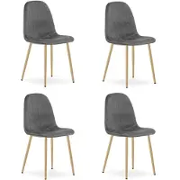 Leobert Set van 4 eetkamerstoelen PADVA – Donkergrijs fluweel – Eiken poten – Modern design