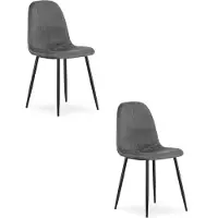 Leobert Set van 2 eetkamerstoelen PADVA – Donkergrijs fluweel – Zwarte metalen poten – Modern design