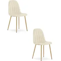 Leobert Set van 2 eetkamerstoelen PADVA - Fluweel lichtbeige - Houten look poten – Modern design
