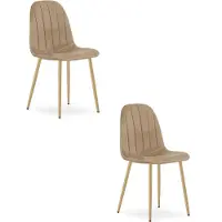 Leobert Set van 2 eetkamerstoelen PADVA - Fluweel bruin – Houten look poten (eiken) – Modern design
