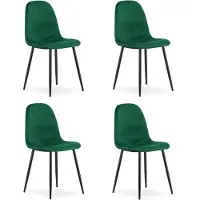 Leobert Set van 4 eetkamerstoelen PADVA - Groen fluweel – Zwarte metalen poten – Modern design