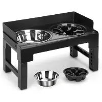 Nobleza Verhoogde Hondenvoerbak – Verstelbaar in 6 Hoogtes & Kantelbaar – Met Antiknoei Rand – RVS Voerbak 1000ml + Antischrokbak 600ml – Voor Honden en Katten – Zwart