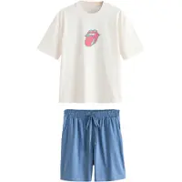 Next Pyjama kort 'The Rolling Stones' navy / turquoise / framboos / wit