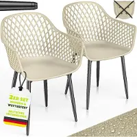 Tillvex Tuinstoel 2-delige set weerbestendig met armleuning | Buitenstoelen belastbaar tot 120 kg | Tuinstoelen UV-bestendig | Terrasstoel tuinmeubelen terras balkon buiten tuin