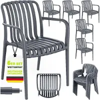 Tillvex Tuinstoelen 6-delige Set Stapelbaar Weerbestendig met Armleuning | Outdoor Stoelen tot 120kg Belastbaar | Tuinstoelen Outdoor | Terrasstoel Tuinmeubelen Balkon Tuin Terras