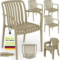 Tillvex Tuinstoelen 4-delige Set Stapelbaar Weerbestendig met Armleuning | Outdoor Stoelen tot 120kg Belastbaar | Tuinstoelen Outdoor | Terrasstoel Tuinmeubelen Balkon Tuin Terras