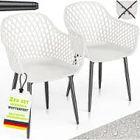 Tillvex Tuinstoel 2-delige set weerbestendig met armleuning | Buitenstoelen belastbaar tot 120 kg | Tuinstoelen UV-bestendig | Terrasstoel tuinmeubelen terras balkon buiten tuin