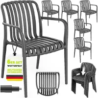 Tillvex Tuinstoelen 6-delige Set Stapelbaar Weerbestendig met Armleuning | Outdoor Stoelen tot 120kg Belastbaar | Tuinstoelen Outdoor | Terrasstoel Tuinmeubelen Balkon Tuin Terras