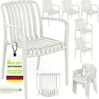 Tillvex Tuinstoelen 6-delige Set Stapelbaar Weerbestendig met Armleuning | Outdoor Stoelen tot 120kg Belastbaar | Tuinstoelen Outdoor | Terrasstoel Tuinmeubelen Balkon Tuin Terras