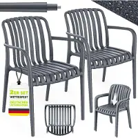 Tillvex Tuinstoelen 2-delige Set Stapelbaar Weerbestendig met Armleuning | Outdoor Stoelen tot 120kg Belastbaar | Tuinstoelen Outdoor | Terrasstoel Tuinmeubelen Balkon Tuin Terras