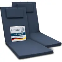 Beautissu 2x Kussen voor Ligstoel 200x60x5 cm Loft RL - Ligkussen UV-bestendige Ligstoelenkussen met Ritssluiting - Tuinmeubels Bekleding Donkerblauw