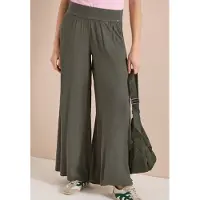 Cecil Dames Wide Legs broek met crêpe structuur - Groen - L