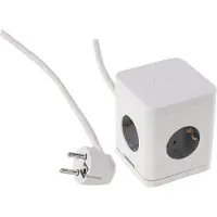 Q-Link stekkerdoos - cube - 4-voudig - randaarde - 2 x USB-A/1 x USB-C - 3 x 1.5 mm² - 1.5 m - wit/grijs