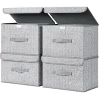 OEM Een set van vier opvouwbare, grijze opbergkasten met deksel en een transparant venster
