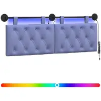vidaXL Hangend hoofdbord Met LED-verlichting Jeans Blauw Stof