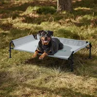 OEM Hondenbed voor de tuin, verhoogd hondenbed, geschikt voor buiten, wasbaar en duurzaam met goede ventilatie, grijs, maat L, 124,5 x 77,7 x 31 cm
