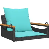 vidaXL Schommelbank met kussens 63x62x40 cm poly rattan zwart