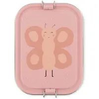 Trixie | Brooddoos Groot - Mrs. Butterfly - RSV Lunchbox voor Kinderen - Makkelijk te openen - Broodtrommel - 2 vakken - Roze - RVS