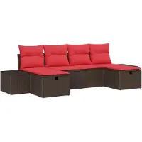 vidaXL Tuinbank Set met kussen 6 pcs Bruin poly rattan