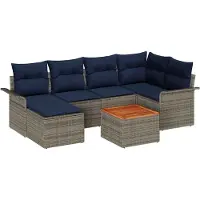 vidaXL Tuinbank Set 7 st Grijs en Marineblauw poly rattan