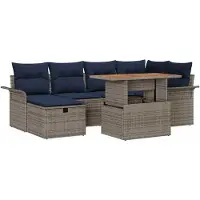vidaXL Tuinbank Set 7 pcs Grijs poly rattan