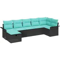vidaXL Tuinbank Set 7 st Zwart en Turkoois poly rattan