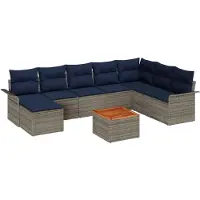 vidaXL Tuinbank Set 9 st Grijs en Marineblauw poly rattan