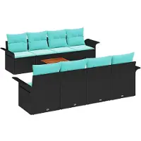 vidaXL Tuinbank Set 9 st 8-Aantal zitplaatsen Zwart en Turkoois