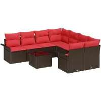 vidaXL Tuinbank Set 9 st Beige en Rood poly rattan