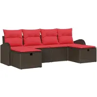 vidaXL Bankstel 6 st 6-Aantal zitplaatsen Bruin en Rood poly rattan