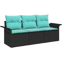 vidaXL Bankstel 3 st 3-Aantal zitplaatsen Zwart en Blauw poly rattan