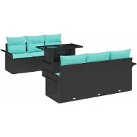 vidaXL Tuinbank Set 7 st Zwart [Synthetisch]: Poly Riet