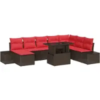 vidaXL Tuinbank Set 9 st Bruin en Rood poly rattan
