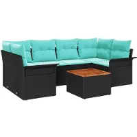 vidaXL Tuinset, 7-delig, 6 zitplaatsen, zwart en turquoise