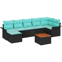 vidaXL Tuinbank Set 8 st Zwart en Turkoois poly rattan