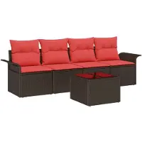 vidaXL Tuinbank Set 5 st Beige en Rood poly rattan
