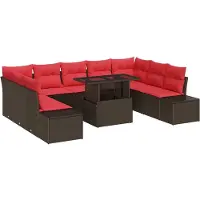 vidaXL Tuinbank Set 10 st Bruin en Rood poly rattan