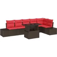 vidaXL Tuinbank Set 7 st 6-Aantal zitplaatsen Bruin en Rood