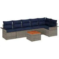 vidaXL Tuinset met 7 stukken, 6 zitplaatsen, grijs en marineblauw