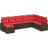 vidaXL Bankset met kussens, bruin en rood, van polyrotan, met opbergruimte