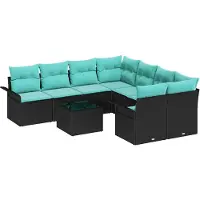 vidaXL Tuinbank Set 9 st 8-Aantal zitplaatsen Zwart poly rattan